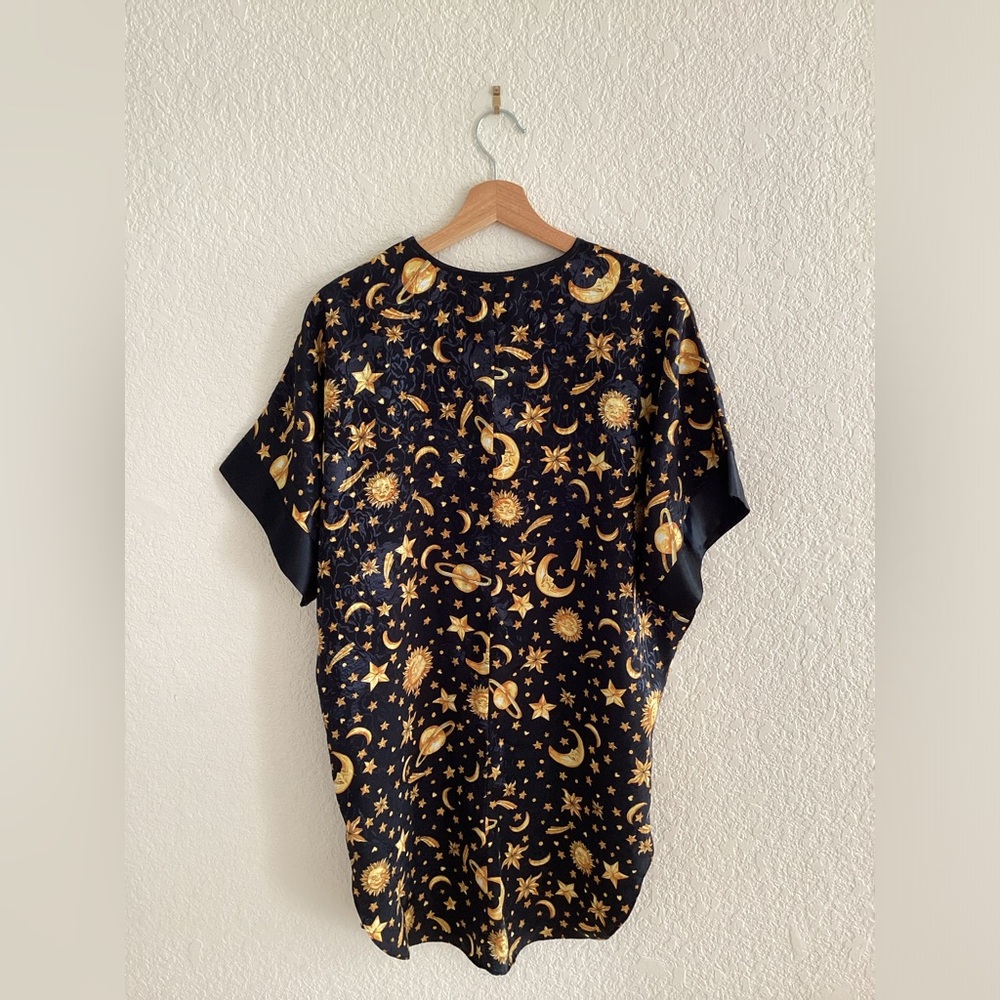 Vintage LA Intimates Back Gold Celestial Sun Moon Stars Nightie Tunic Dress - Picture 2 of 3